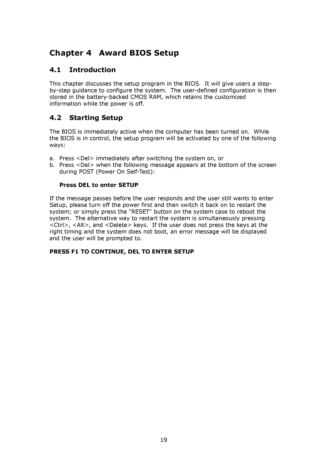 IBM SAGP-845EV user manual Award Bios Setup, Introduction, Starting Setup, Press DEL to enter Setup 