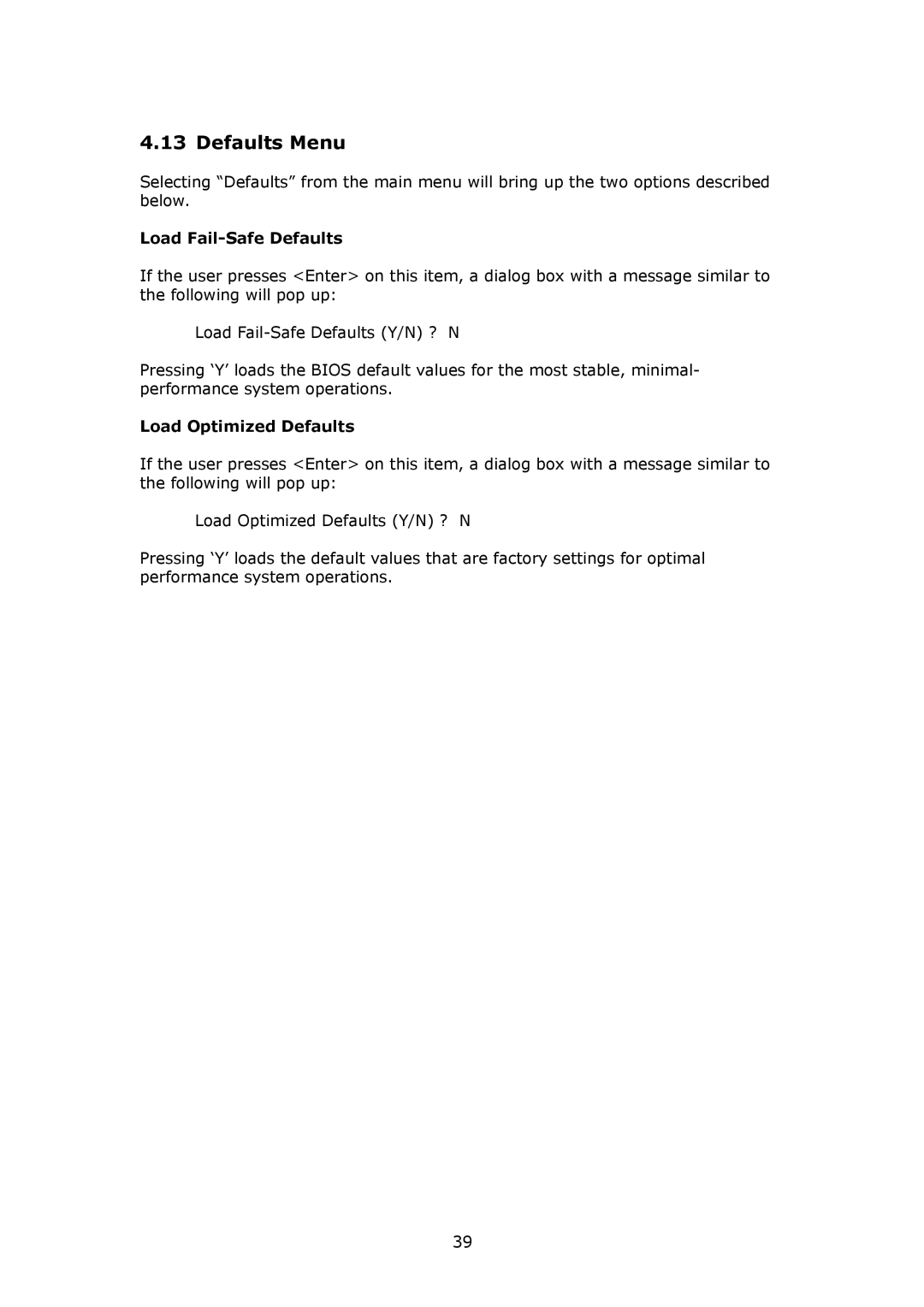 IBM SAGP-845EV user manual Defaults Menu, Load Fail-Safe Defaults 