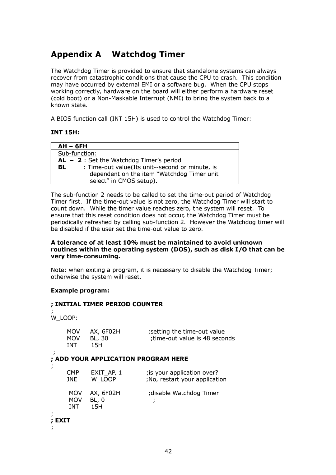 IBM SAGP-845EV user manual Appendix a Watchdog Timer, INT 15H AH 6FH 