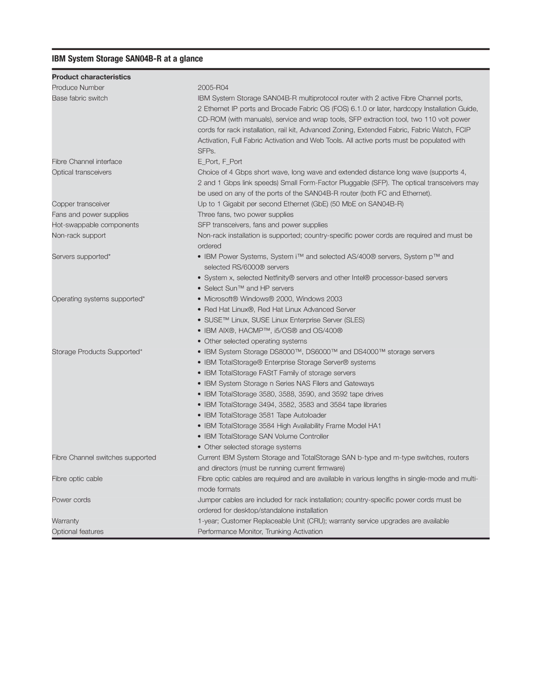 IBM SAN24B-R manual IBM System Storage SAN04B-R at a glance, Product characteristics 