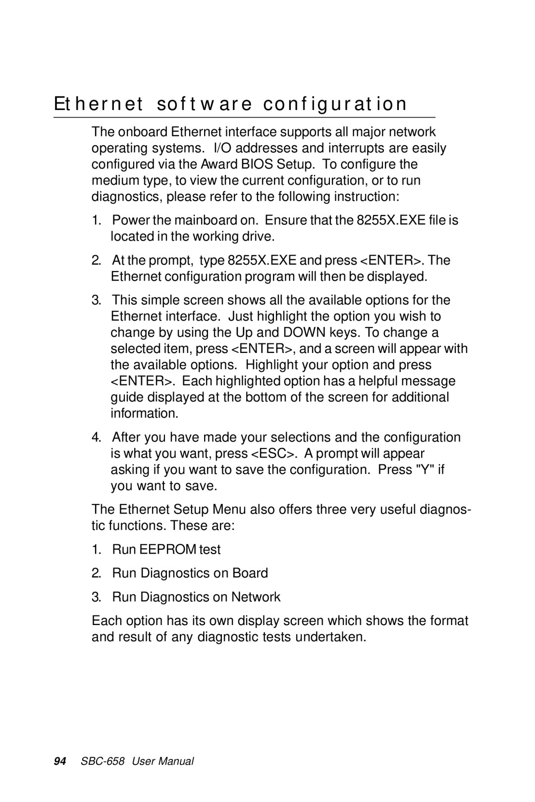 IBM SBC-658 manual Ethernet software configuration 