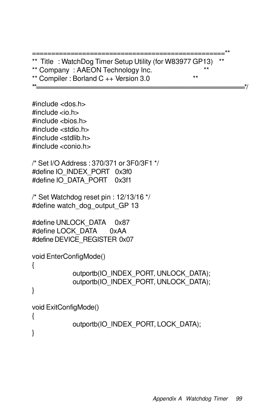 IBM SBC-658 manual Appendix a Watchdog Timer 