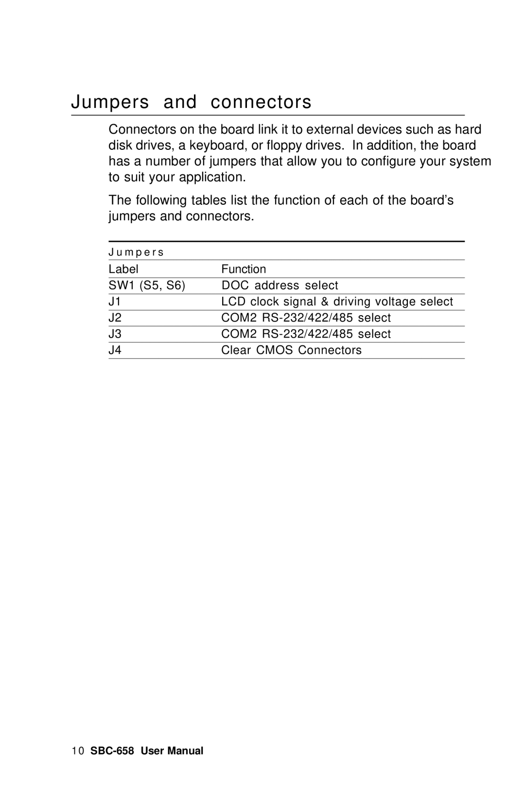 IBM SBC-658 manual Jumpers and connectors 