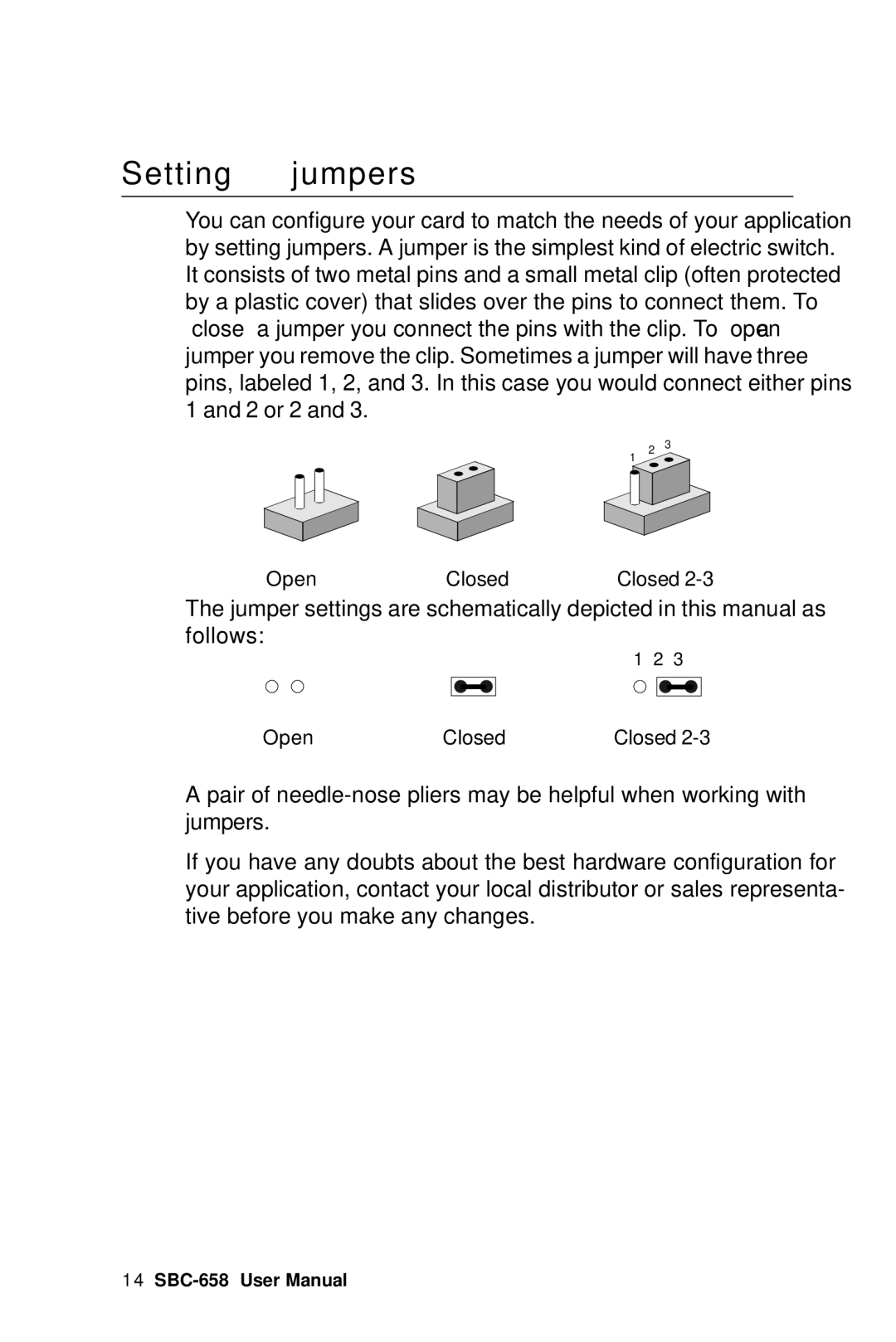 IBM SBC-658 manual Setting jumpers 