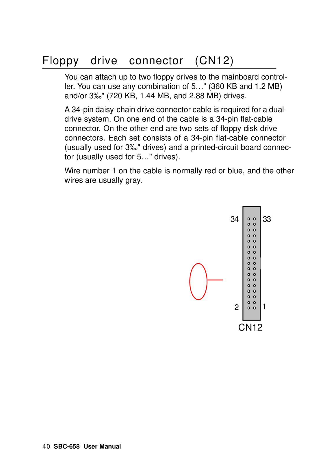 IBM SBC-658 manual Floppy drive connector CN12 