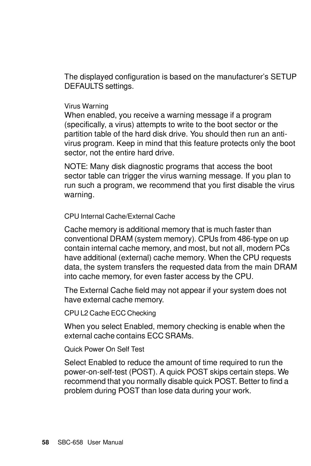 IBM SBC-658 manual Virus Warning 