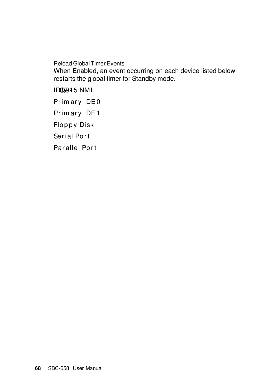 IBM SBC-658 manual Reload Global Timer Events 