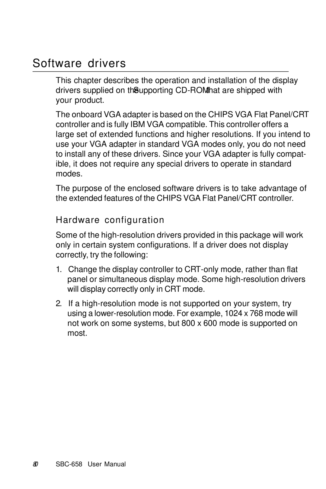 IBM SBC-658 manual Software drivers, Hardware configuration 