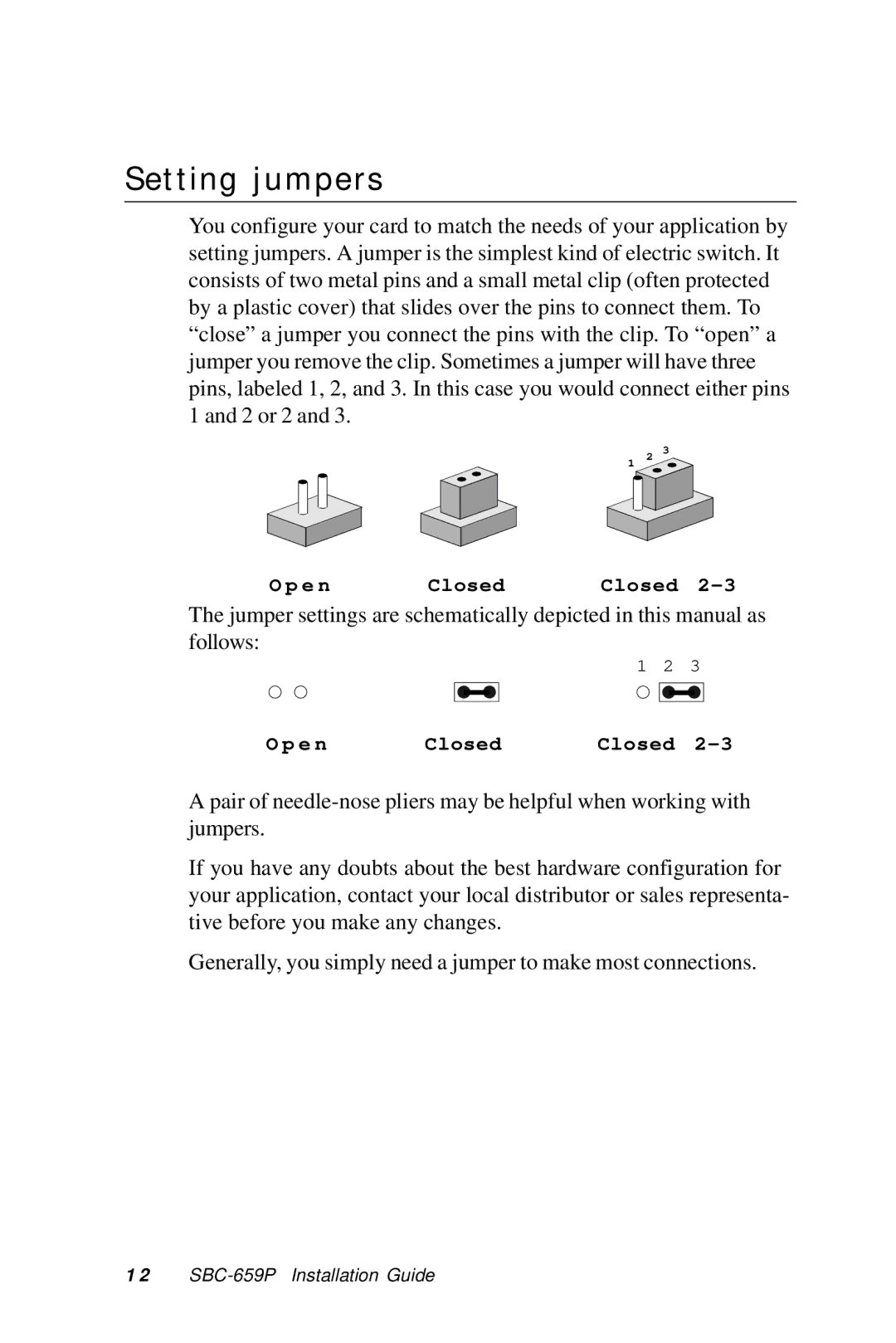 IBM SBC-659P manual Setting jumpers 