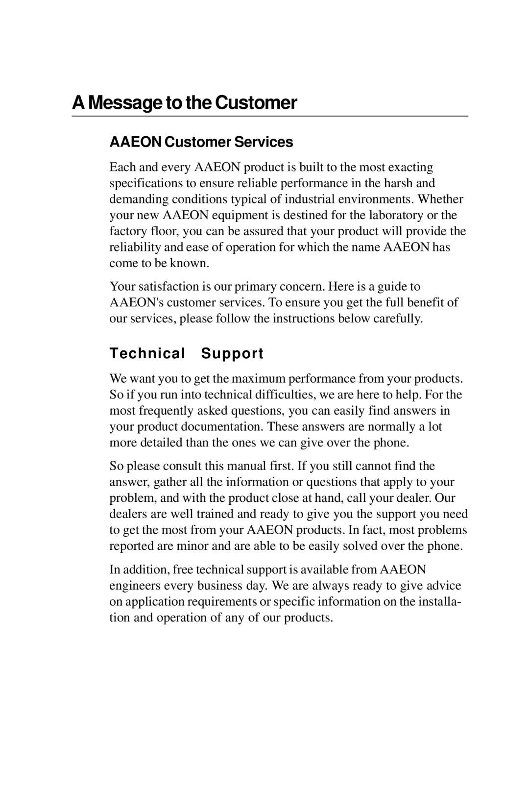 IBM SBC-659P manual Message to the Customer, Aaeon Customer Services 