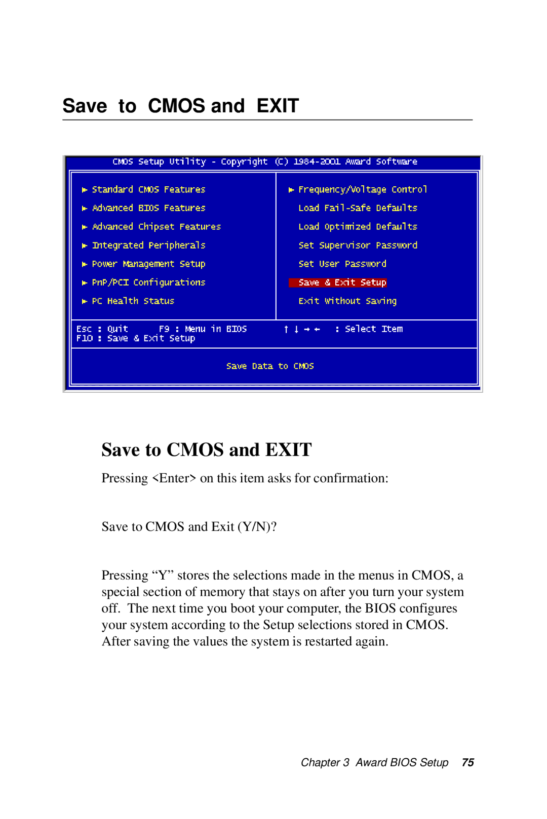 IBM SBC-659P manual Save to Cmos and Exit 