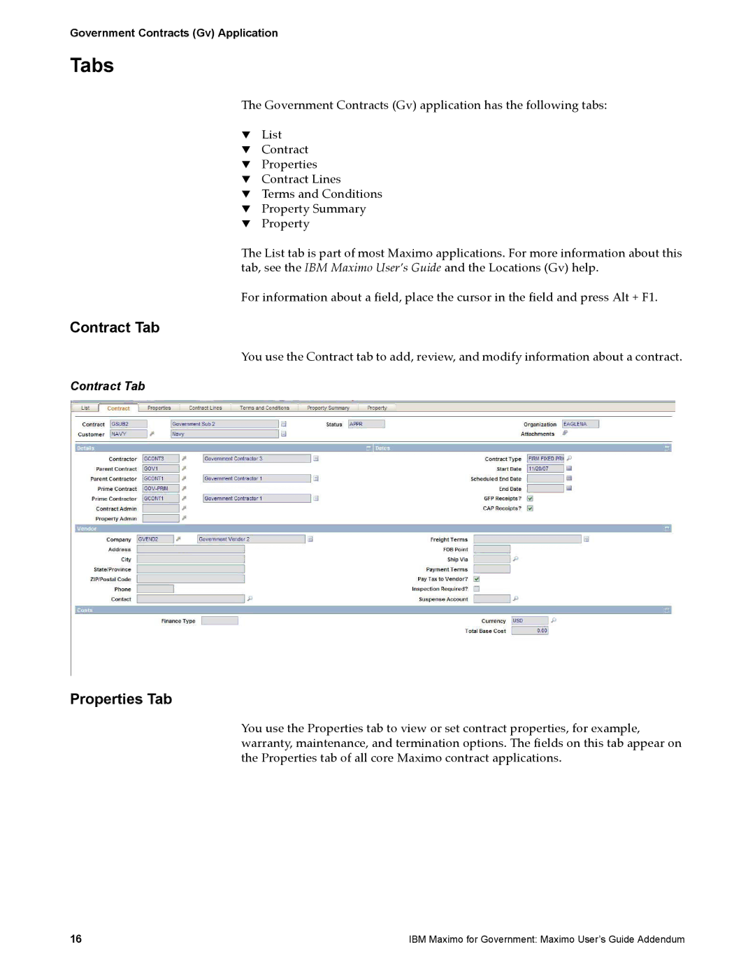 IBM SC23-8765-00 manual Contract Tab, Properties Tab 