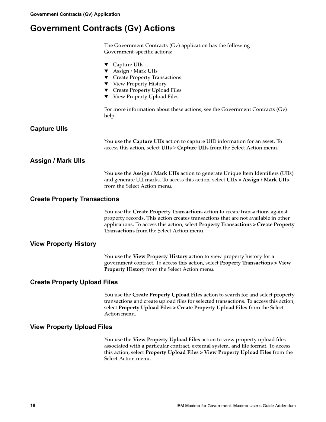 IBM SC23-8765-00 manual Government Contracts Gv Actions, Capture UIIs 