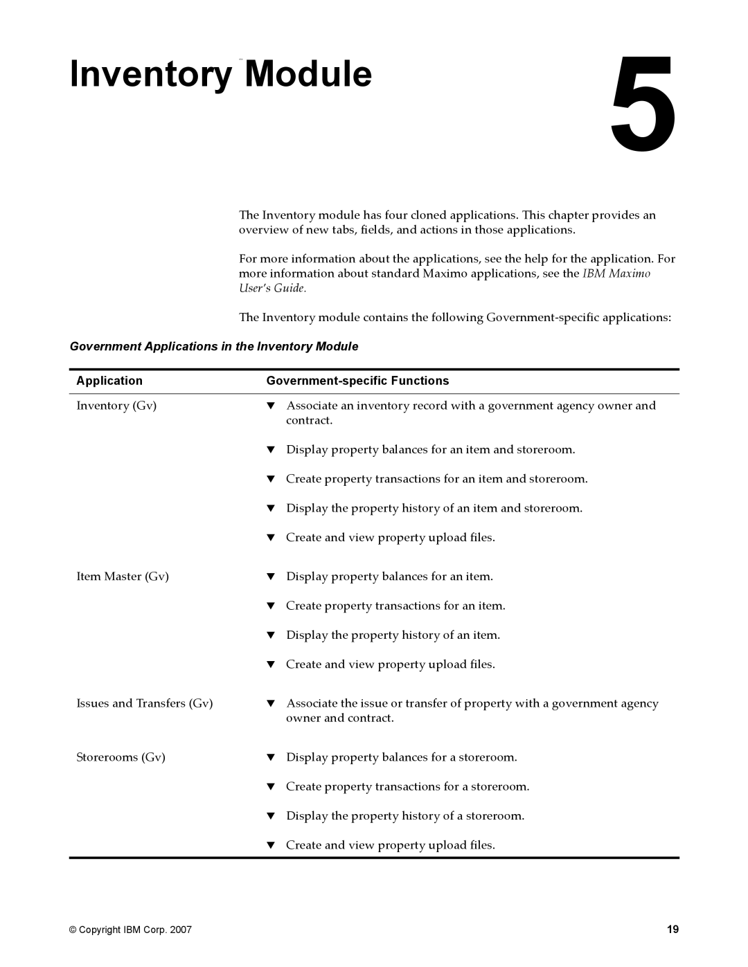 IBM SC23-8765-00 manual Inventory one Module5, Government Applications in the Inventory Module 