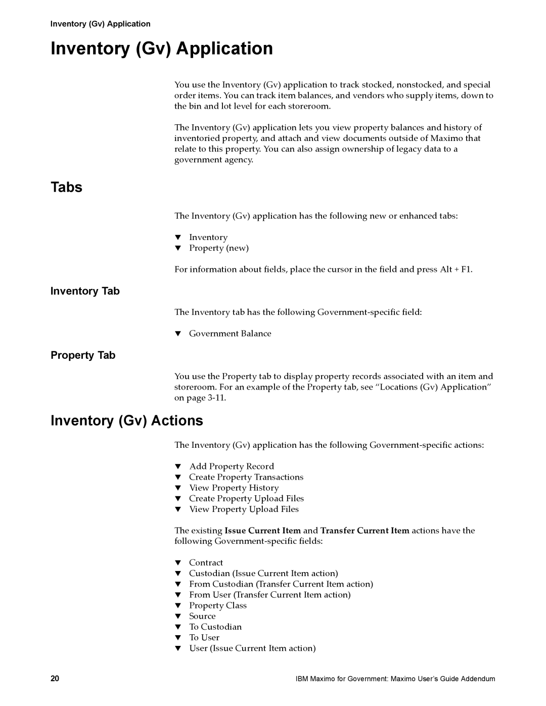 IBM SC23-8765-00 manual Inventory Gv Application, Inventory Gv Actions, Inventory Tab 