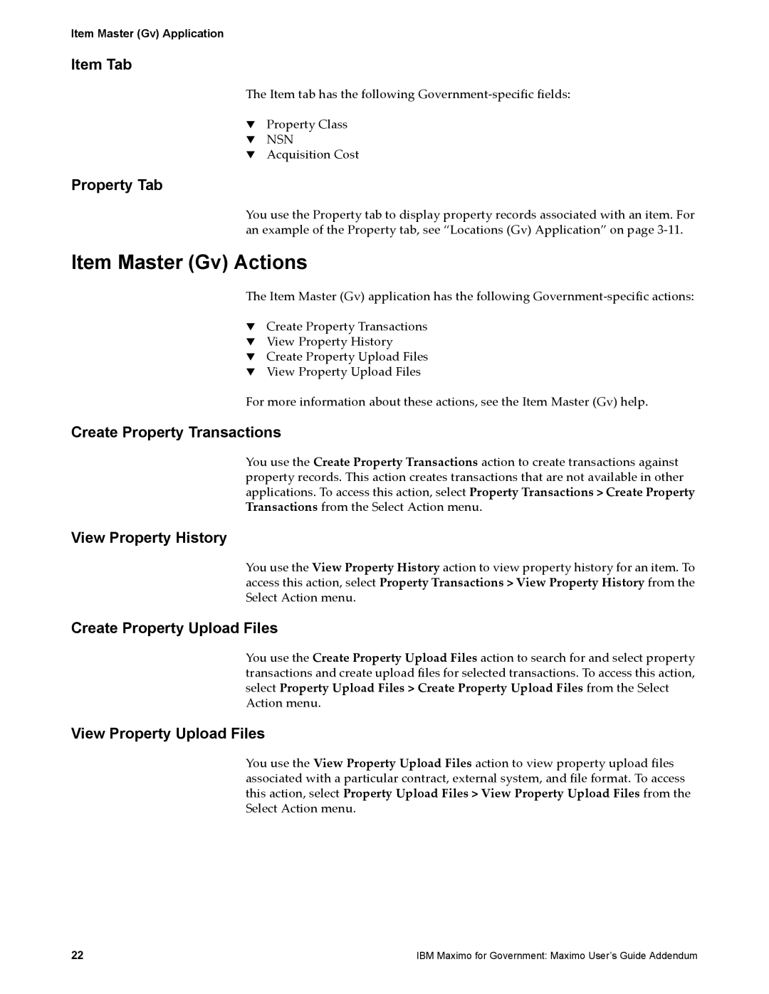 IBM SC23-8765-00 manual Item Master Gv Actions, Item Tab 