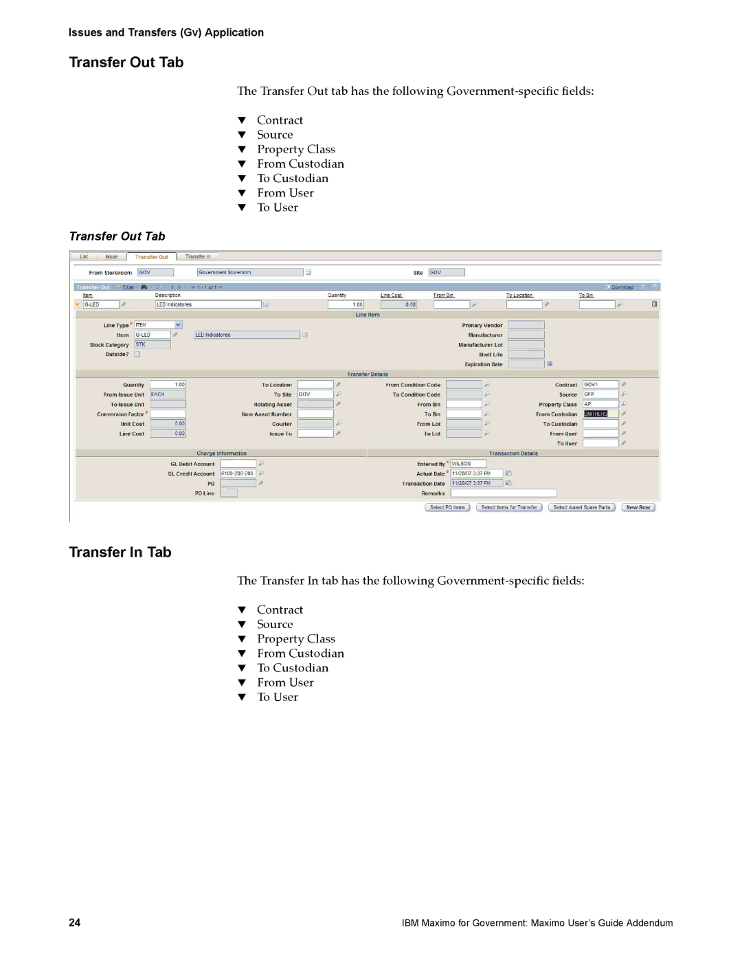 IBM SC23-8765-00 manual Transfer Out Tab, Transfer In Tab 