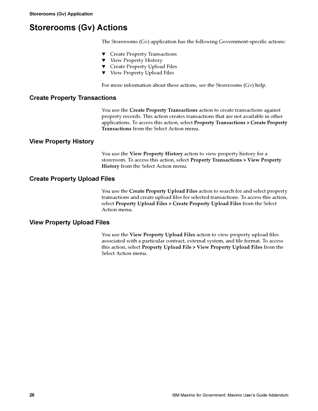 IBM SC23-8765-00 manual Storerooms Gv Actions, Create Property Transactions 