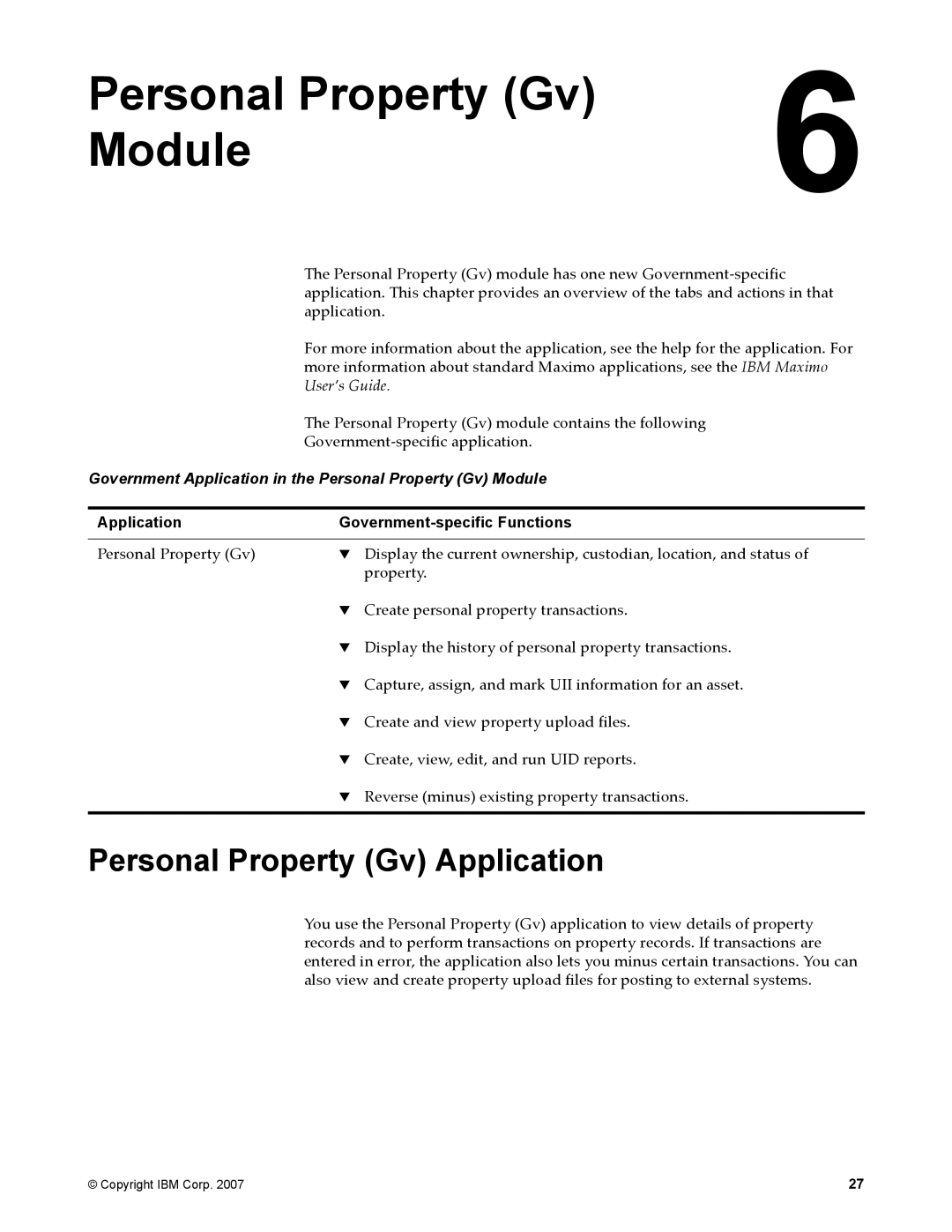 IBM SC23-8765-00 manual Personal Property Gv Module, Personal Property Gv Application 