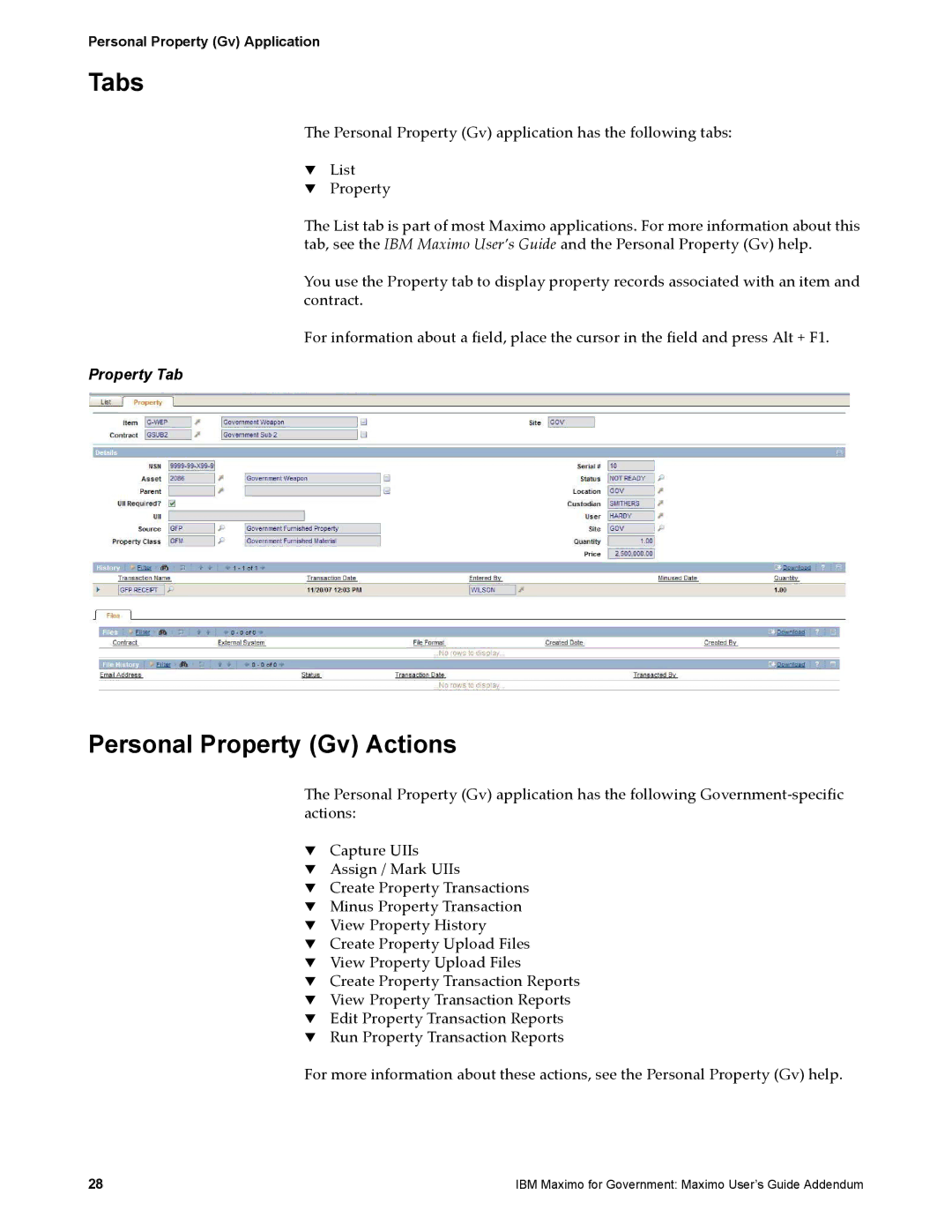 IBM SC23-8765-00 manual Tabs, Personal Property Gv Actions 