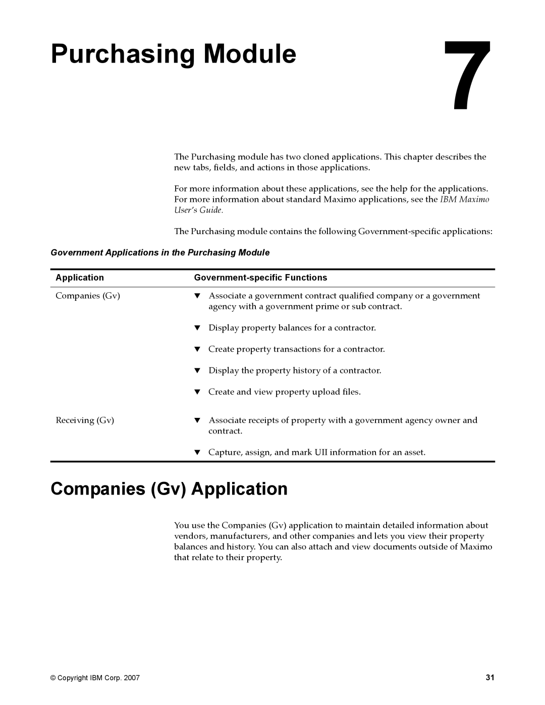 IBM SC23-8765-00 manual Companies Gv Application, Government Applications in the Purchasing Module 