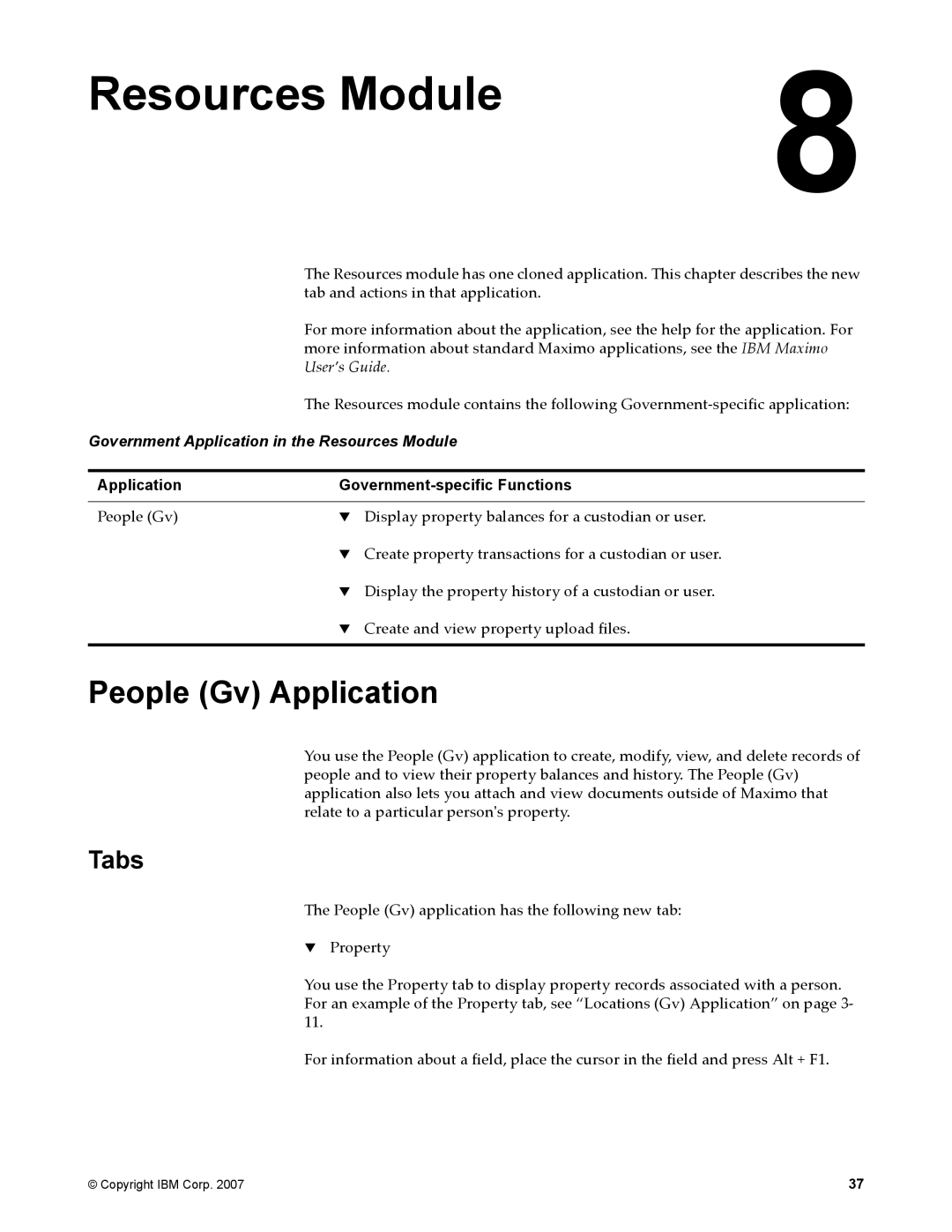 IBM SC23-8765-00 manual People Gv Application, Government Application in the Resources Module 