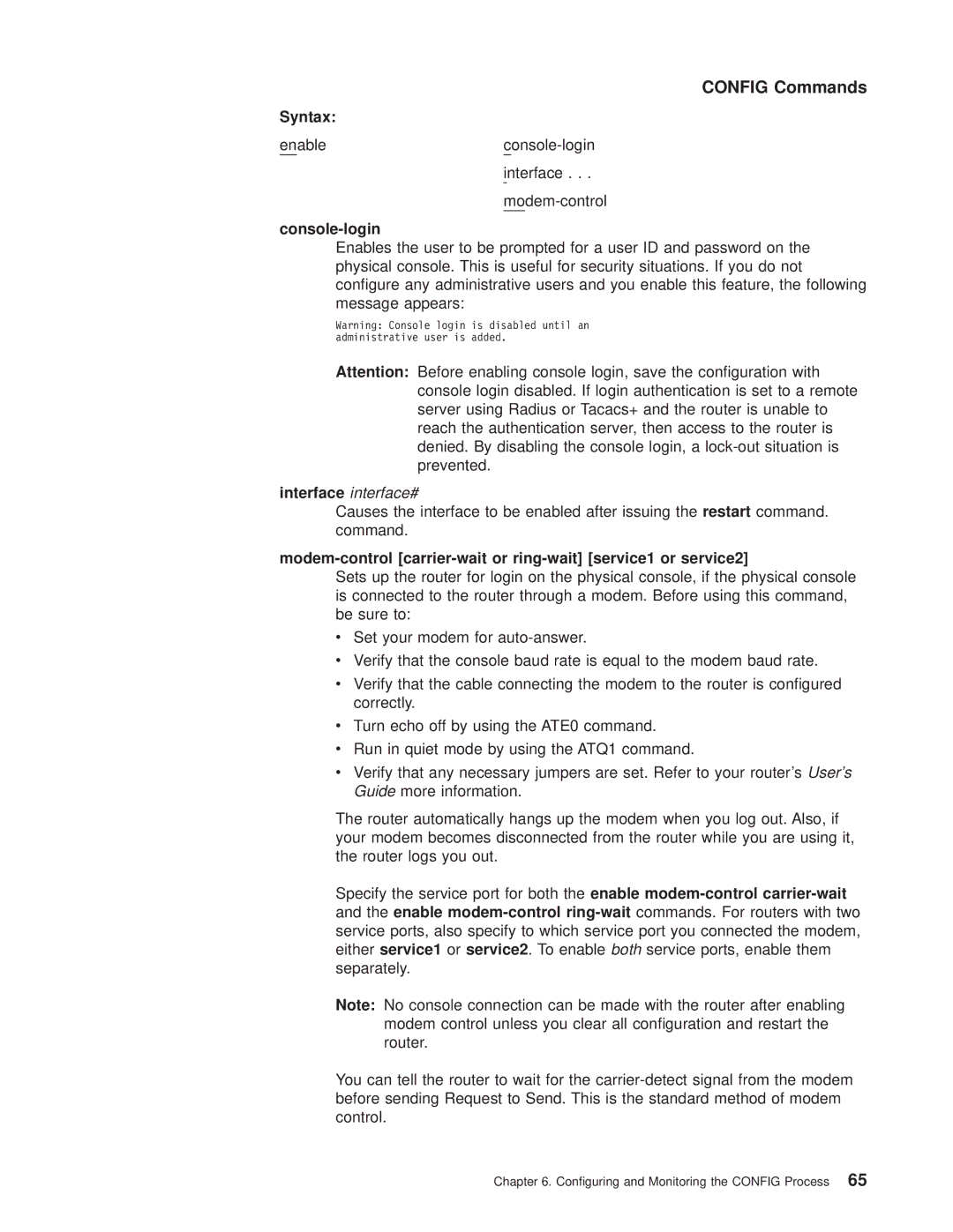 IBM SC30-3681-08 manual Enable Console-login Interface Modem-control 