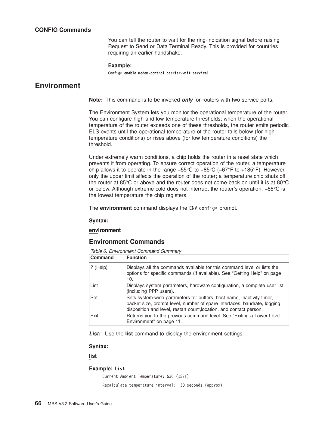 IBM SC30-3681-08 manual Environment Commands, Syntax Environment, Syntax list Example list, Environment Command Summary 