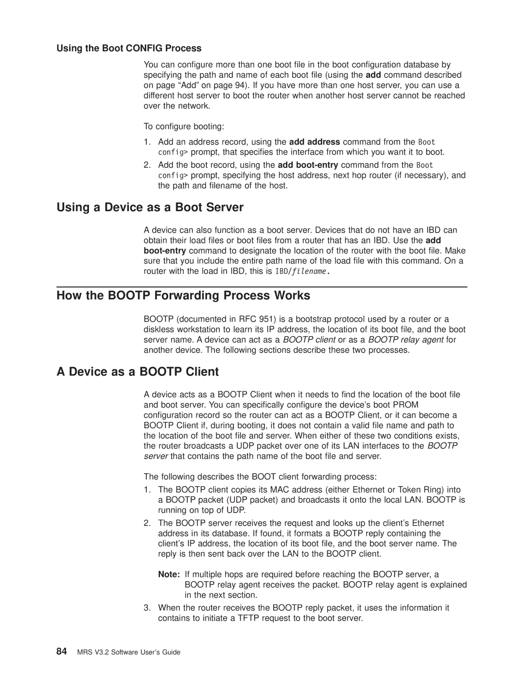 IBM SC30-3681-08 manual Using a Device as a Boot Server, How the Bootp Forwarding Process Works, Device as a Bootp Client 