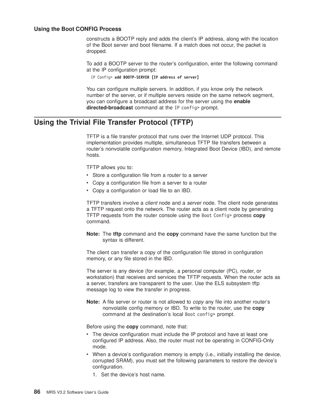 IBM SC30-3681-08 manual Using the Trivial File Transfer Protocol Tftp, IP Config add BOOTP-SERVER IP address of server 