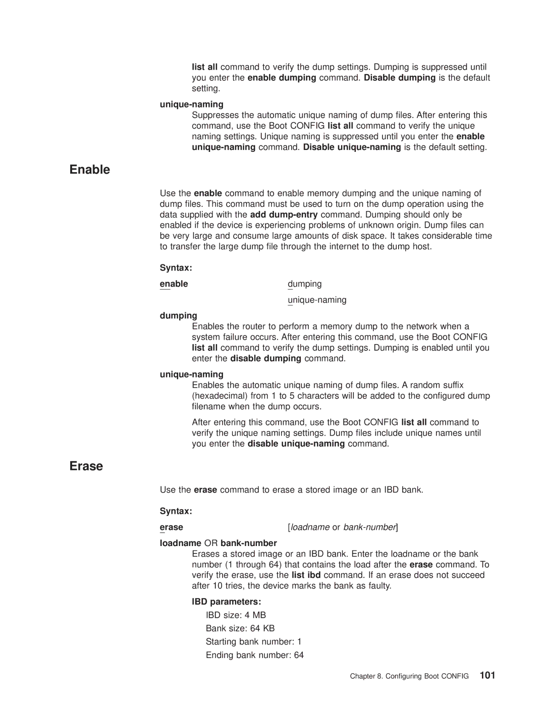 IBM SC30-3681-08 manual Unique-naming, Syntax Erase, Loadname or bank-number, IBD parameters 