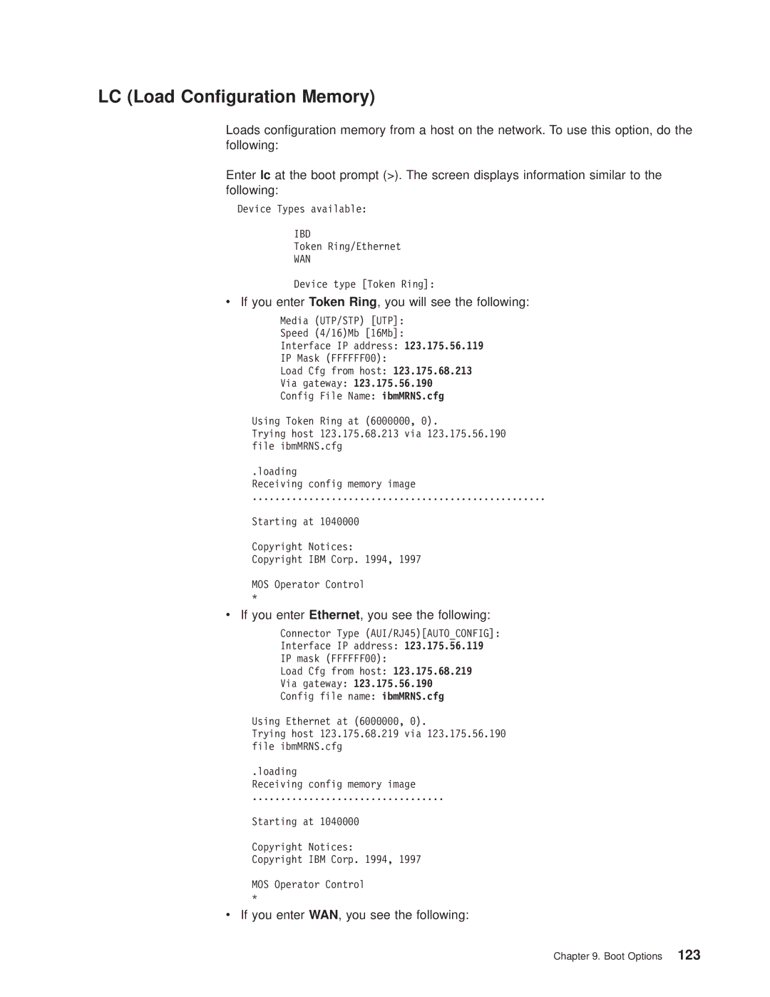 IBM SC30-3681-08 manual LC Load Conguration Memory, If you enter Token Ring, you will see the following 