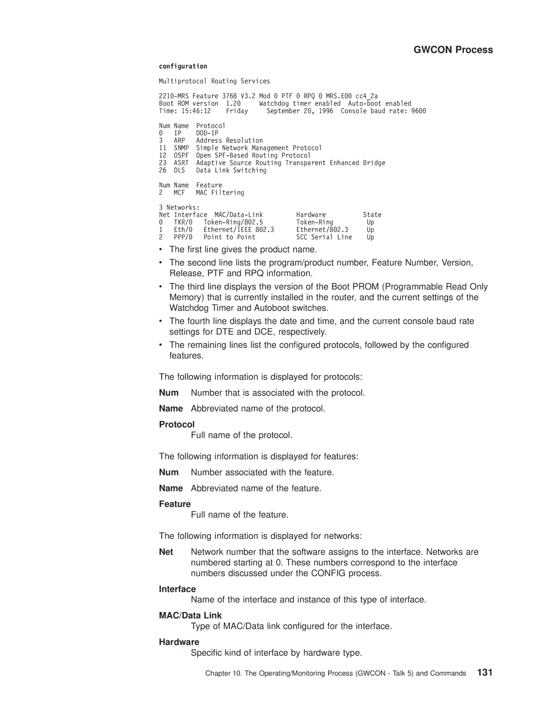 IBM SC30-3681-08 manual MAC/Data Link, Type of MAC/Data link congured for the interface, Hardware, Configuration 