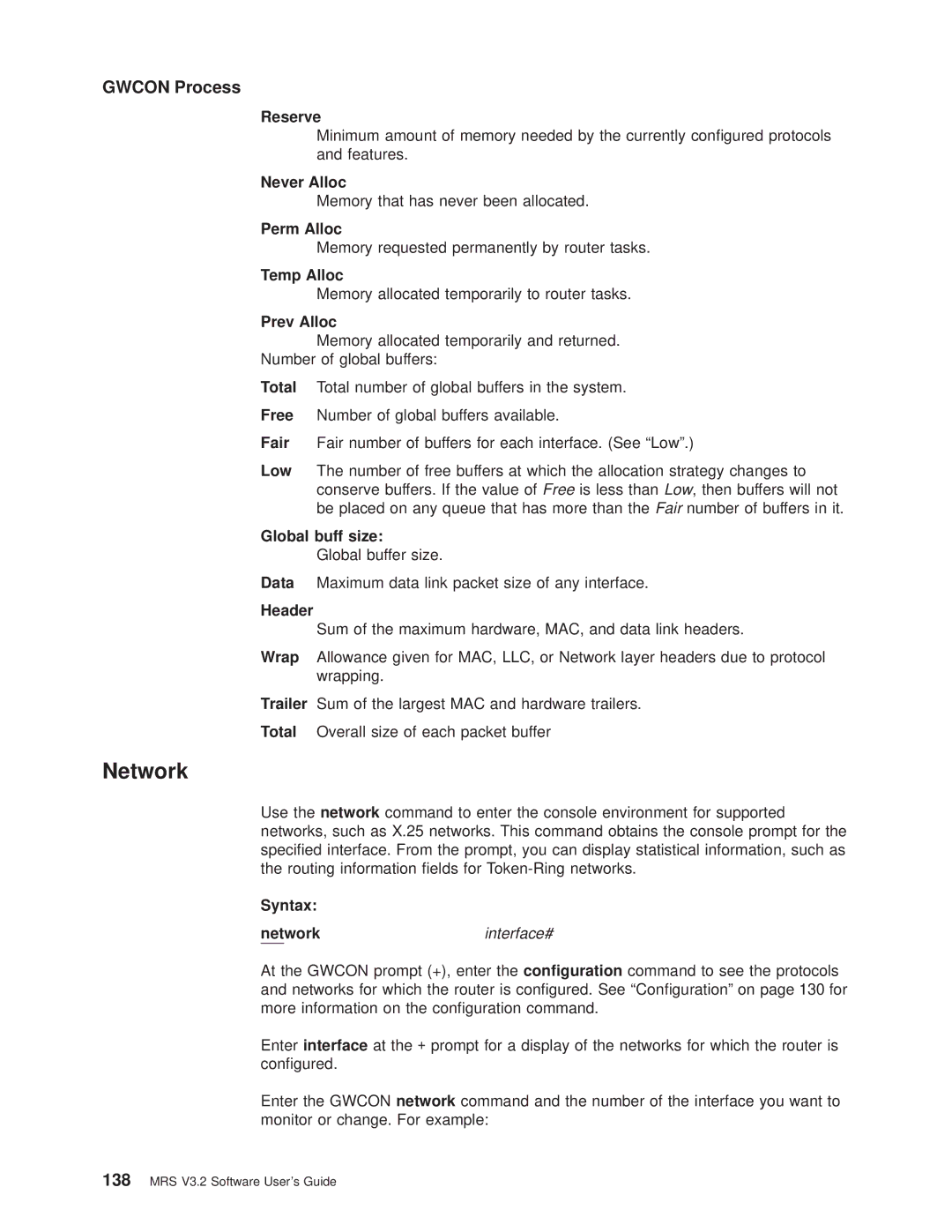 IBM SC30-3681-08 manual Reserve, Never Alloc, Perm Alloc, Temp Alloc, Prev Alloc, Global buff size, Header 