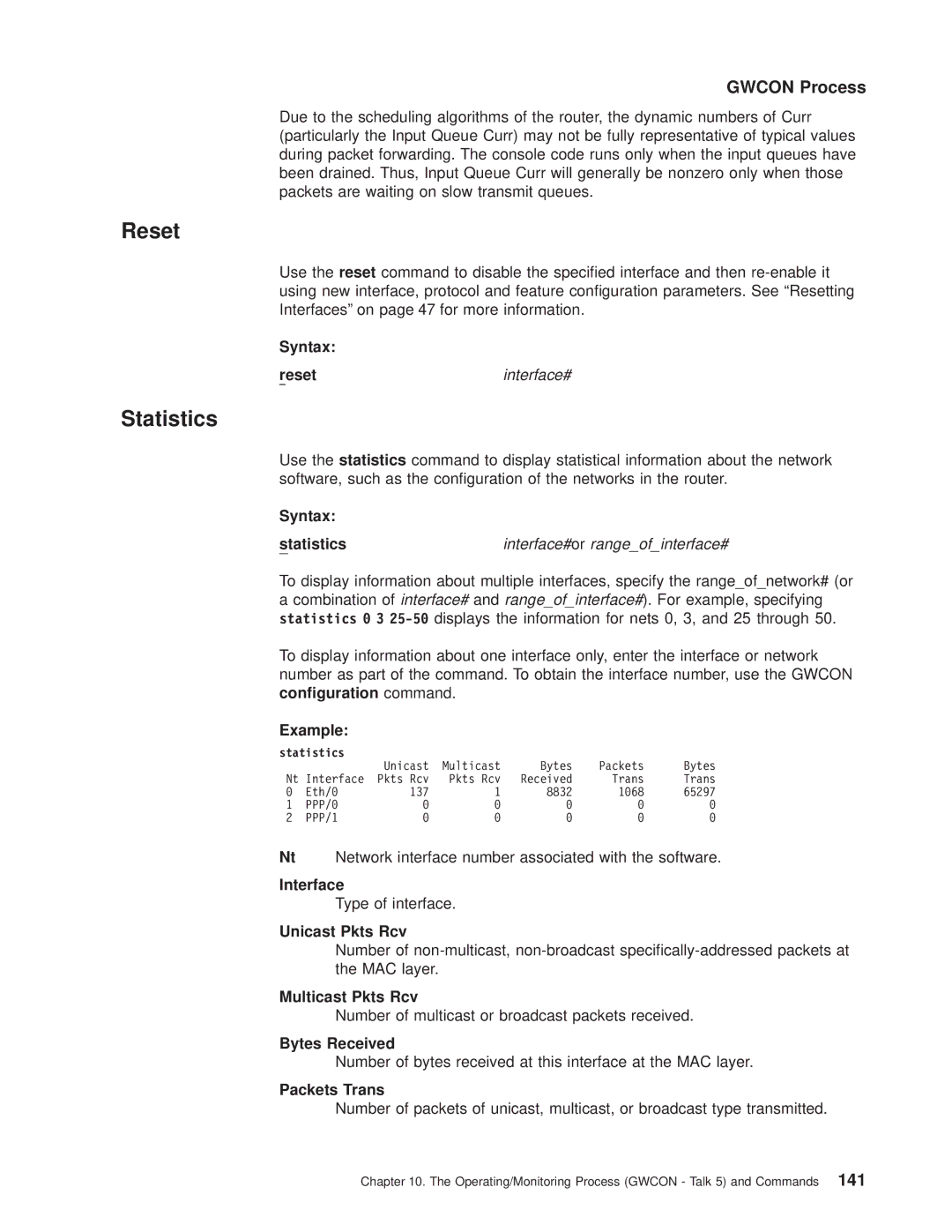 IBM SC30-3681-08 manual Reset, Statistics 