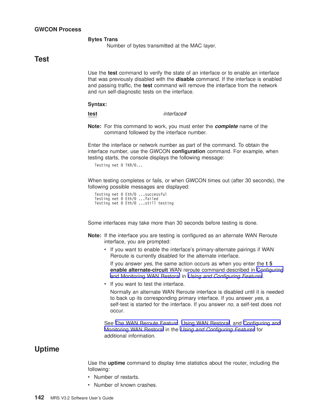 IBM SC30-3681-08 manual Uptime, Bytes Trans, Number of bytes transmitted at the MAC layer, Syntax Test 