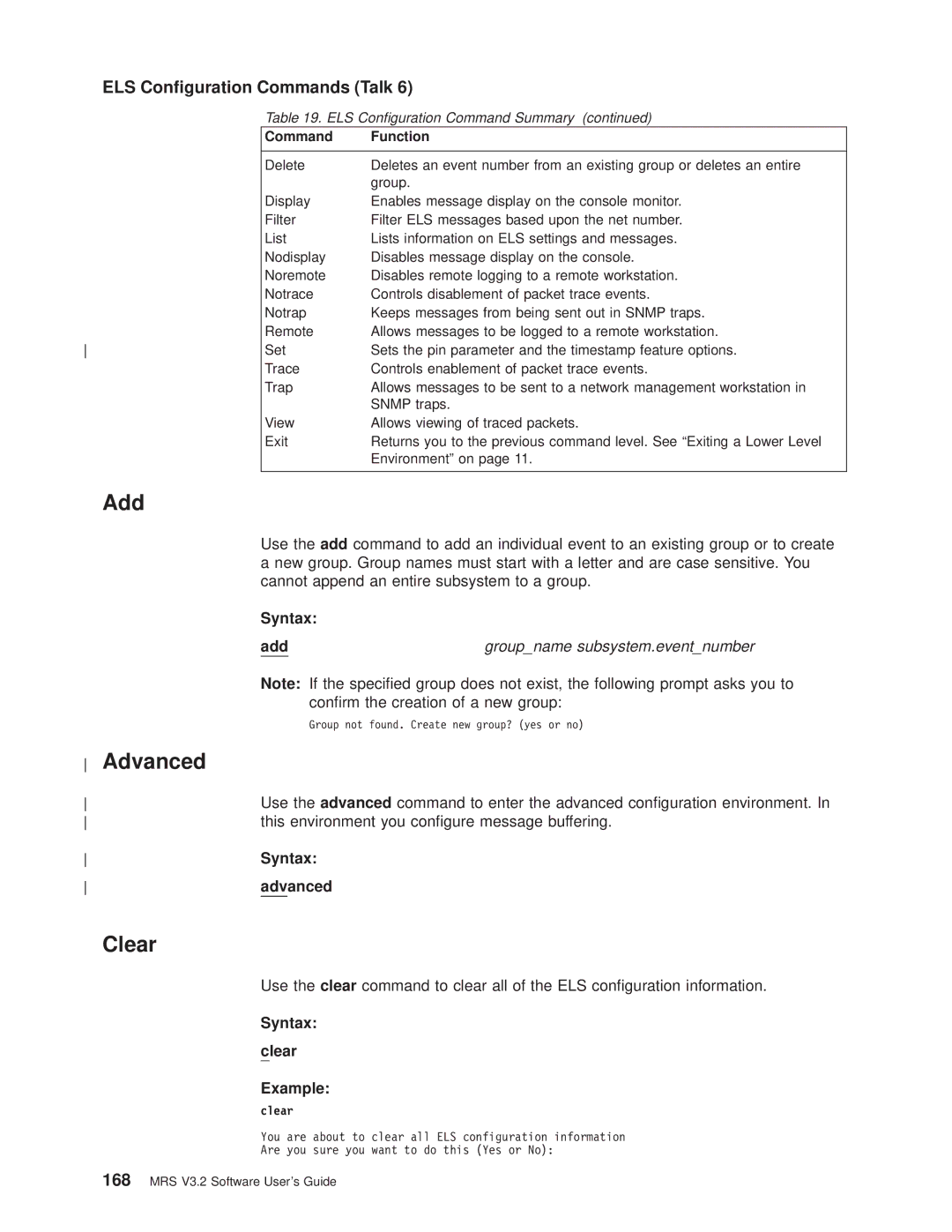 IBM SC30-3681-08 manual ELS Conguration Commands Talk, Groupname subsystem.eventnumber, Conrm the creation of a new group 