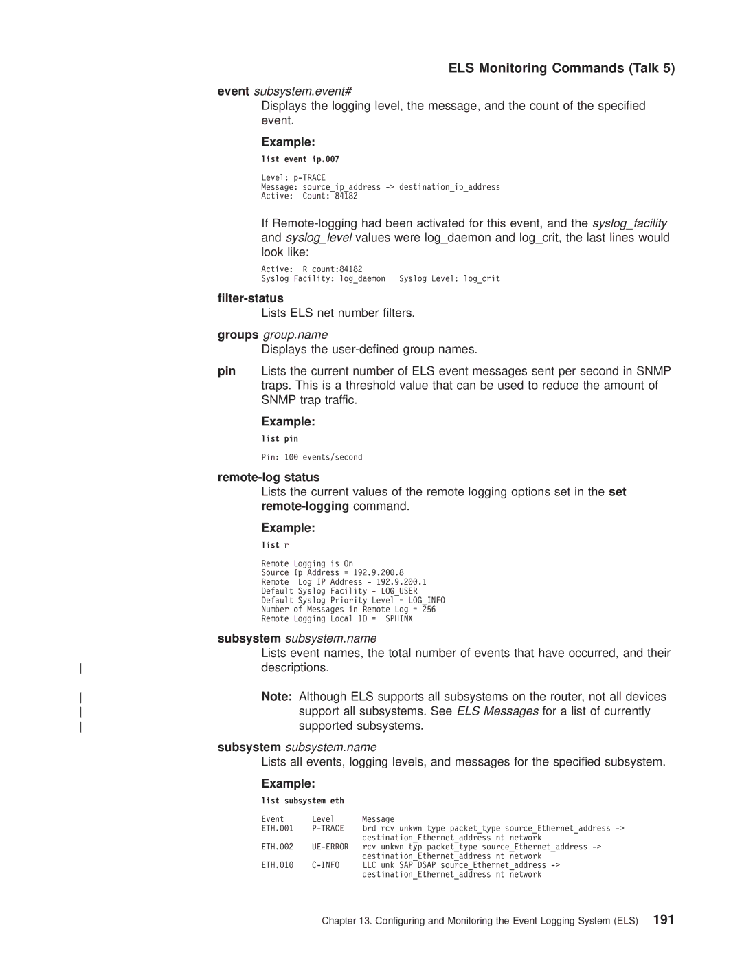 IBM SC30-3681-08 manual Groups group.name, List event ip.007, List pin, List subsystem eth 