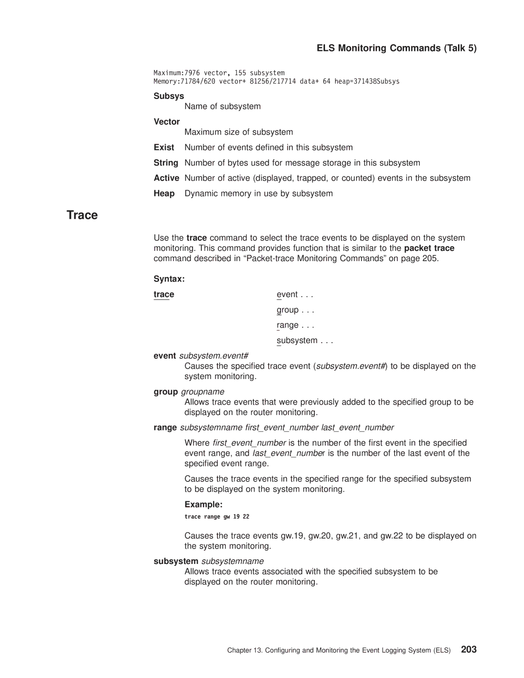 IBM SC30-3681-08 manual Subsys, Name of subsystem, Vector 