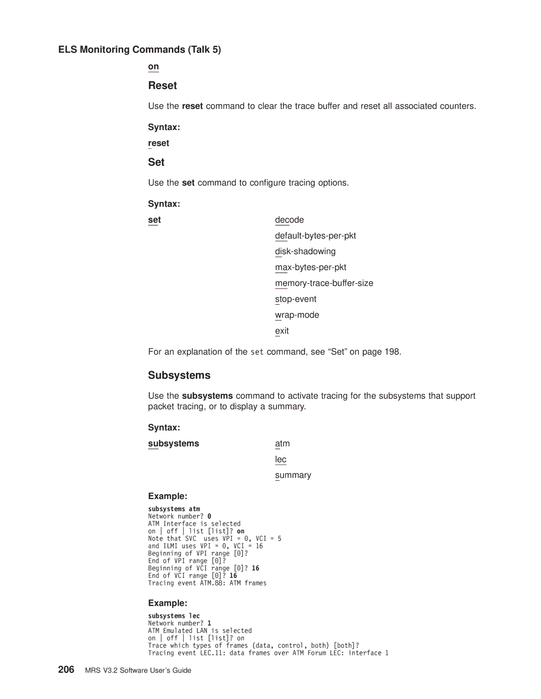 IBM SC30-3681-08 manual Reset, Syntax Subsystems 