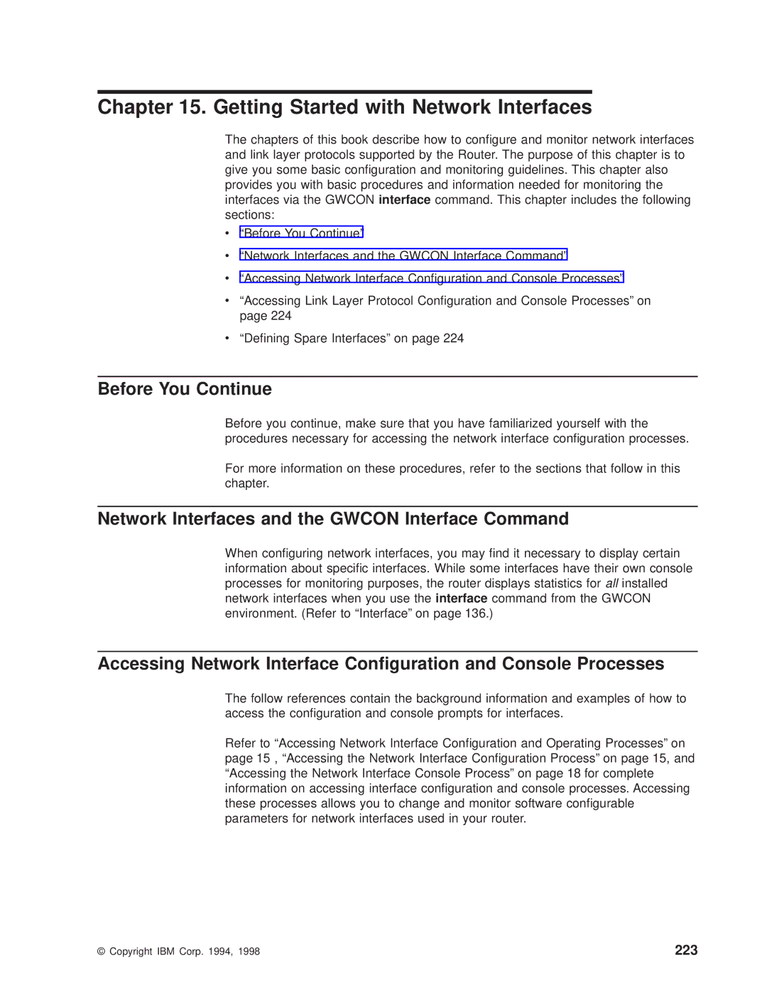 IBM SC30-3681-08 manual Getting Started with Network Interfaces, Before You Continue, 223 