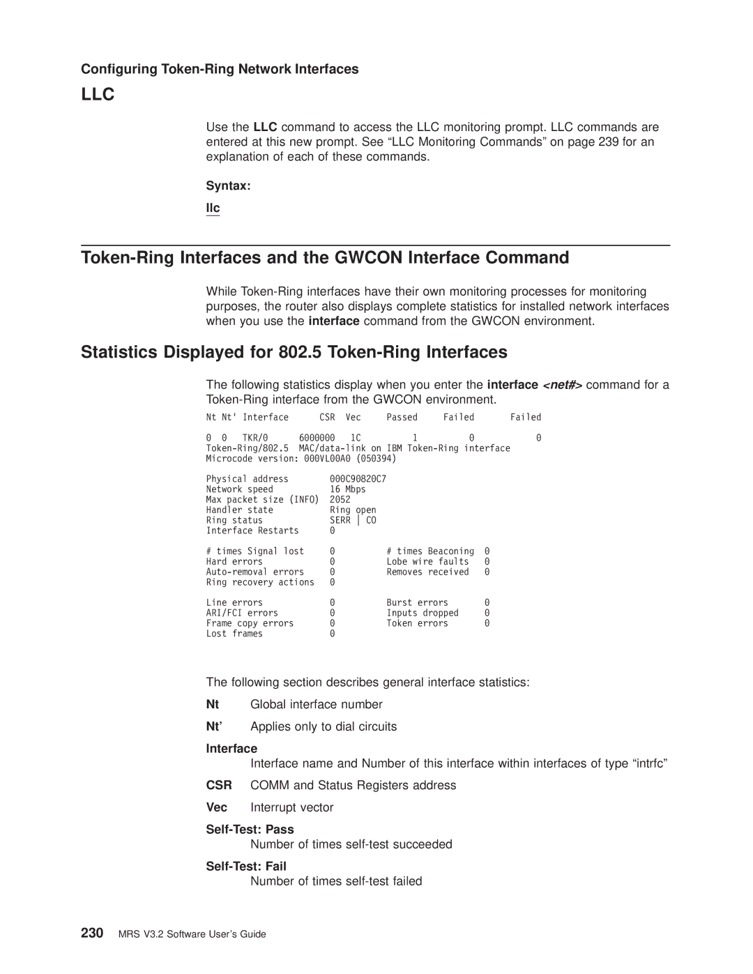 IBM SC30-3681-08 manual Token-Ring Interfaces and the Gwcon Interface Command, Self-Test Pass, Self-Test Fail 