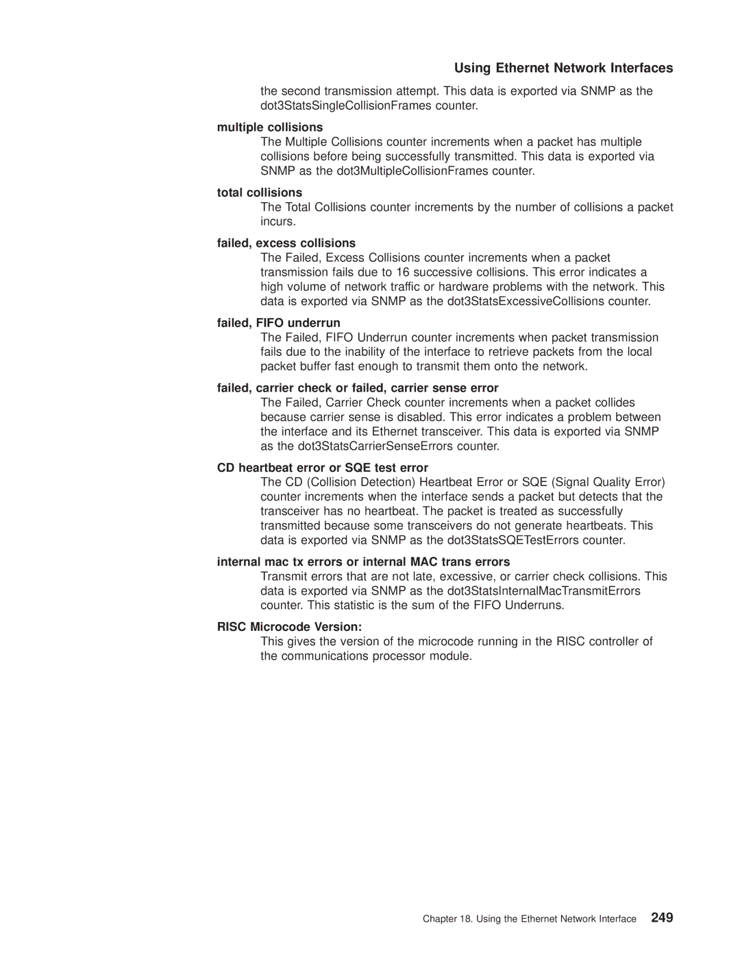 IBM SC30-3681-08 manual Multiple collisions, Total collisions, Failed, excess collisions, Failed, Fifo underrun 