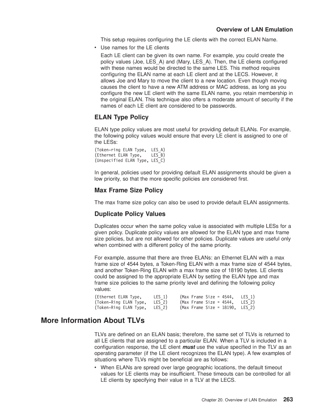 IBM SC30-3681-08 manual More Information About TLVs, Elan Type Policy, Max Frame Size Policy, Duplicate Policy Values 