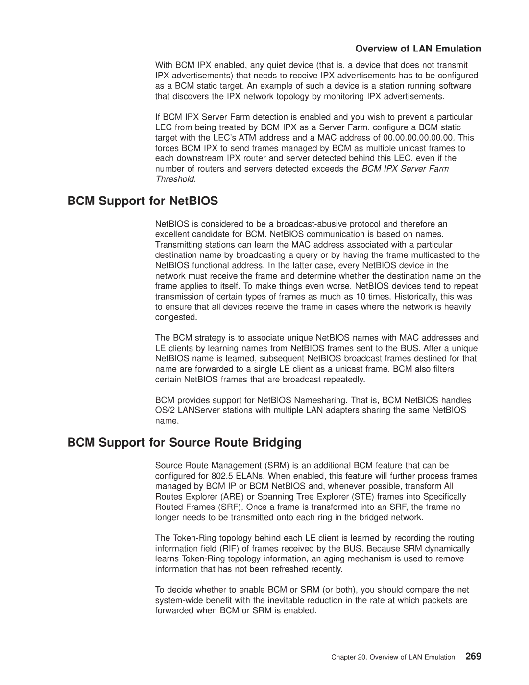 IBM SC30-3681-08 manual BCM Support for NetBIOS, BCM Support for Source Route Bridging 