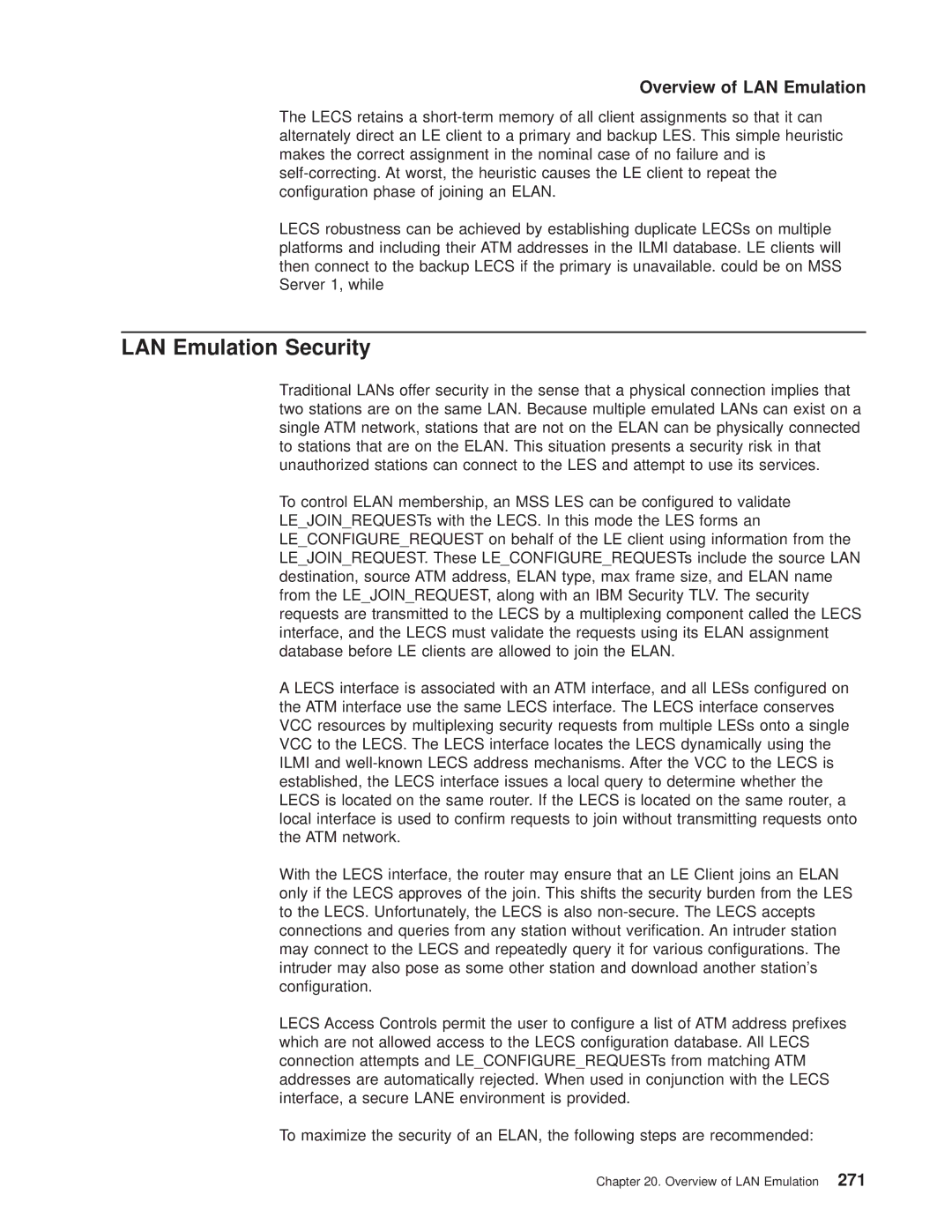 IBM SC30-3681-08 manual LAN Emulation Security 