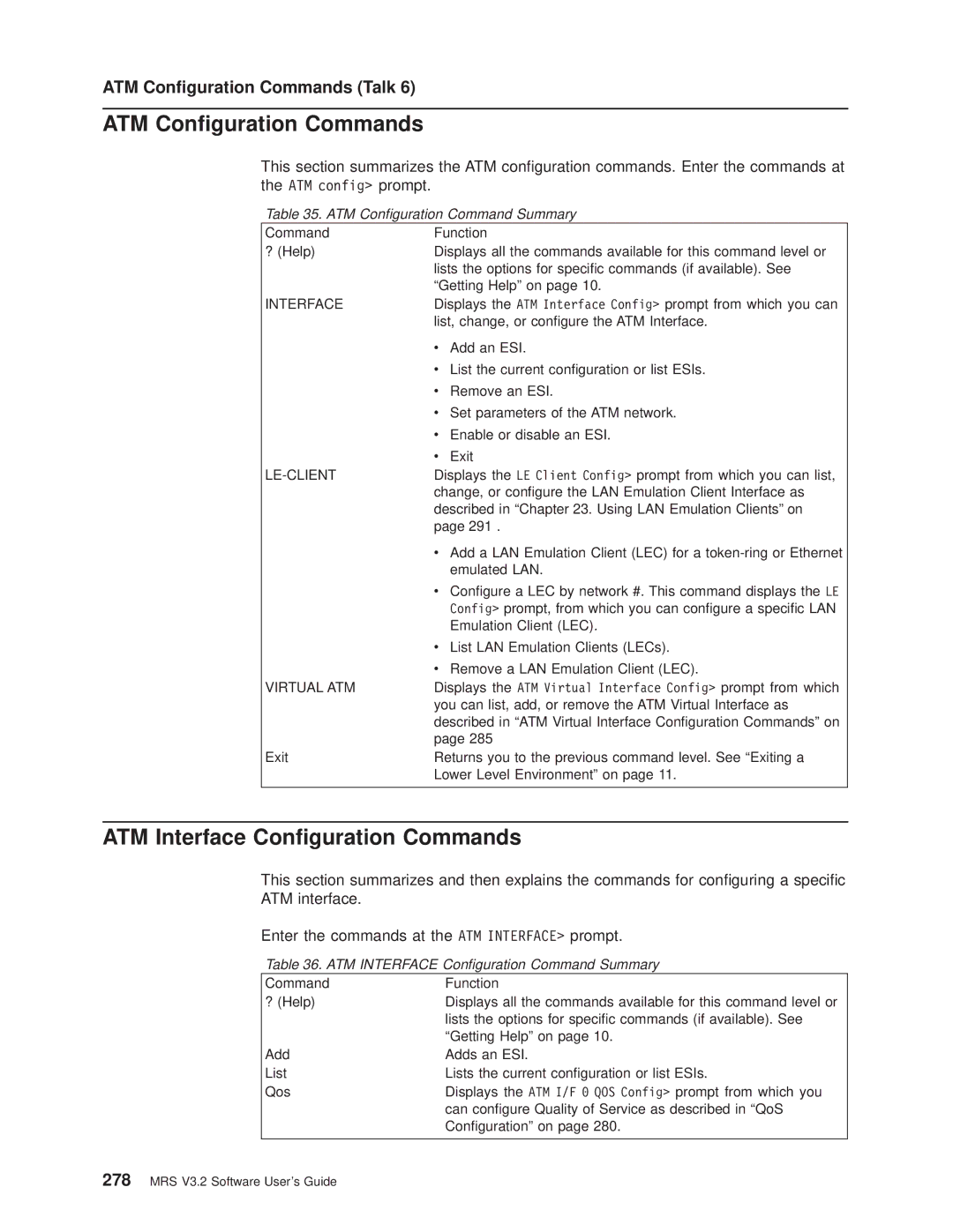 IBM SC30-3681-08 ATM Interface Conguration Commands, ATM Conguration Commands Talk, ATM Conguration Command Summary 