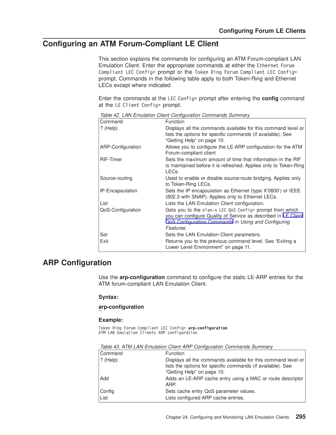 IBM SC30-3681-08 manual Conguring an ATM Forum-Compliant LE Client, ARP Conguration, Conguring Forum LE Clients 