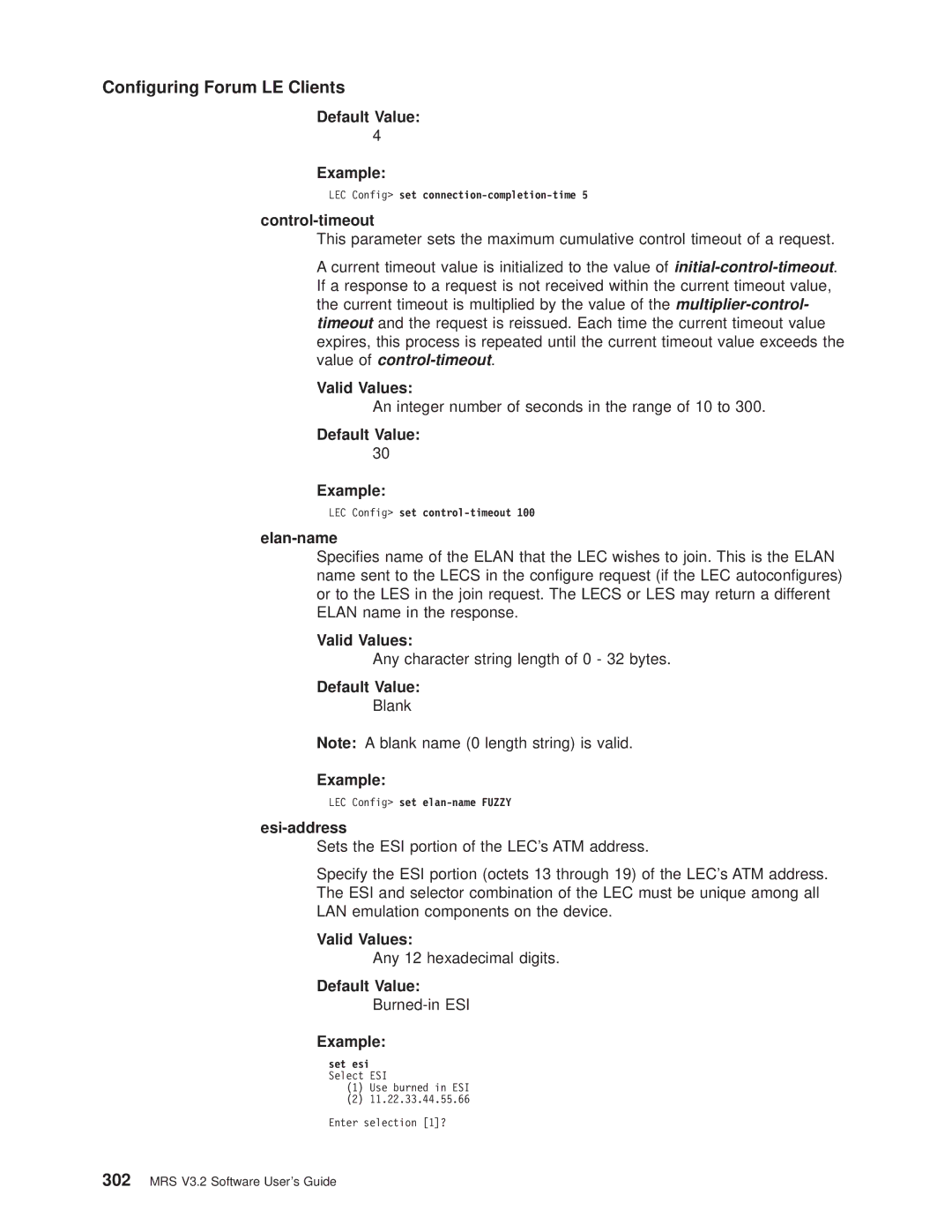 IBM SC30-3681-08 manual Control-timeout, Elan-name, Esi-address 