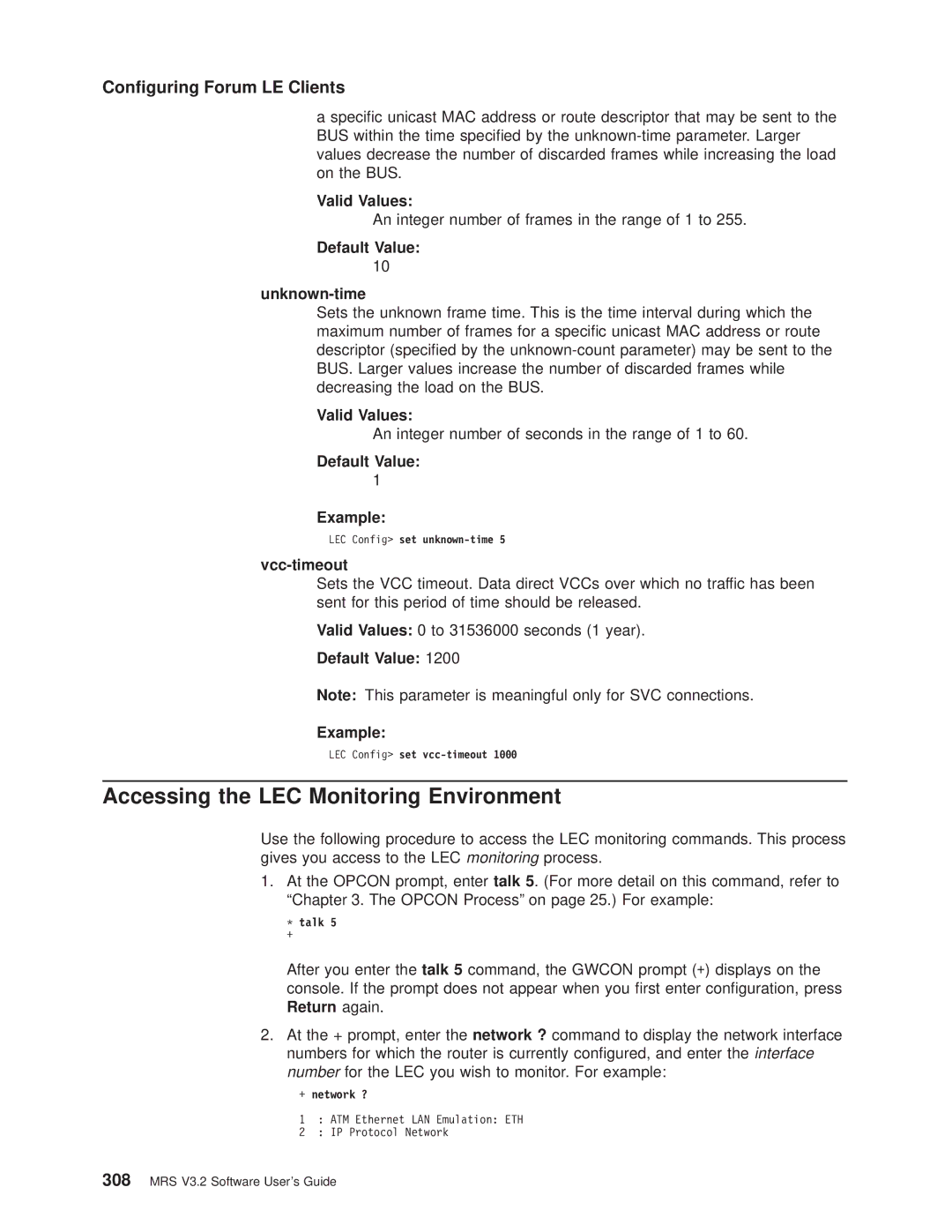 IBM SC30-3681-08 Accessing the LEC Monitoring Environment, An integer number of frames in the range of 1 to, Vcc-timeout 